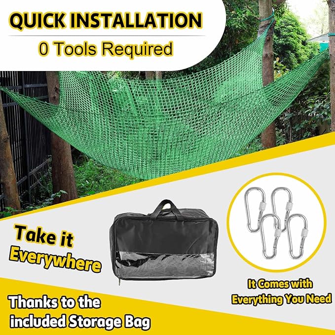 Climbing Net for Kids - 9.9FT x 6.6FT Double Layers Heavy Duty Playground Safety Net, Climbing Cargo Net for Tree House Tree Fort, Back Yard, Jungle Gyms, Monkey Bar Security Mesh（Green）