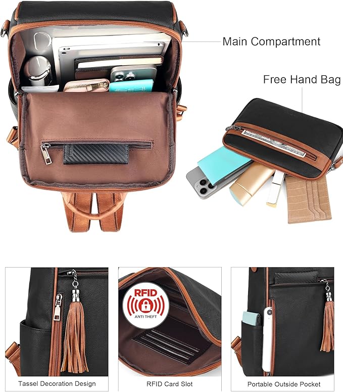 FADEON Leather Backpack Purse for Women Designer Travel Backpack Purses PU Fashion Ladies Shoulder Bag with Tassel
