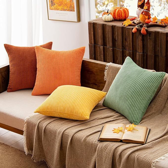 MIULEE Fall Decorative Throw Pillow Covers Yellow Rust Green 20x20 | Set of 4, Vintage Retro Fall Decor, Mix and Match Color Clash Design, Vibrant Cushion Covers for Sofa Couch Bed Living Room
