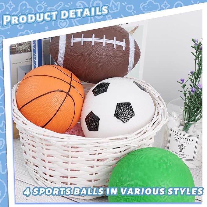 LovesTown 4PCS Sports Balls for Kids, Playground Balls with Pump for Toddlers Indoor & Outdoor Play