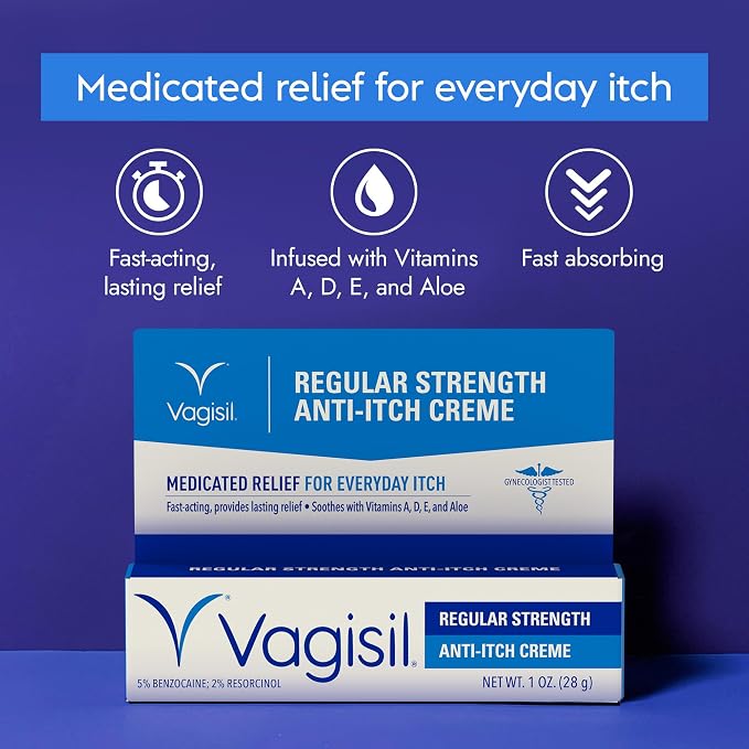 Vagisil Regular Strength Anti-Itch Feminine Cream for Women, Gynecologist Tested, Hypoallergenic, Fast-acting and Long-lasting Itch Relief, Vaginal Moisturizer Soothes and Cools, 1 oz (Pack of 1)