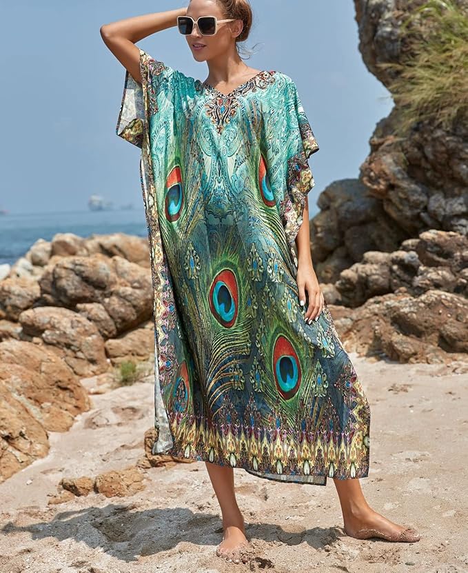 Venasha Womens Caftan Floral Print Kaftan Dress Short Sleeve Swimsuit Cover up Loungewear for Summer