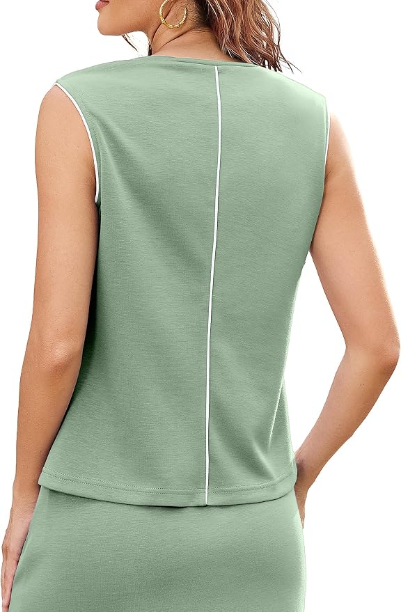 Womens 2 Piece Skirt Sets Summer Sleeveless Travel Outfit | Color Block Tennis Skort Sets, Built-In Shorts with Pockets, Aiportl Vacation Athletic Matching Sets
