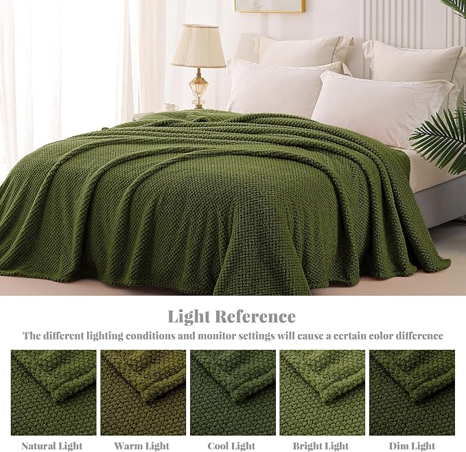 Whale Flotilla Soft Fleece Queen Size Bed Blanket, Olive | 90x90 Inch, Suitable for Bed, Fluffy Fuzzy Jacquard Blankets for All Season, Lightweight and Cozy