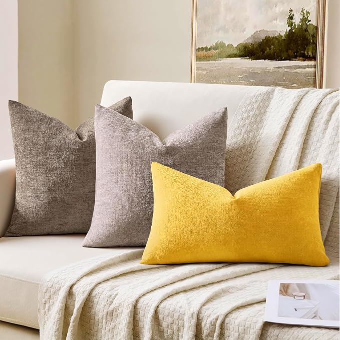 MIULEE Yellow Chenille Couch Lumbar Throw Pillow Covers, 12x20 | Set of 2, Soft Farmhouse Modern Home Decor, Decorative Pillowcases for Sofa Living Room Bed