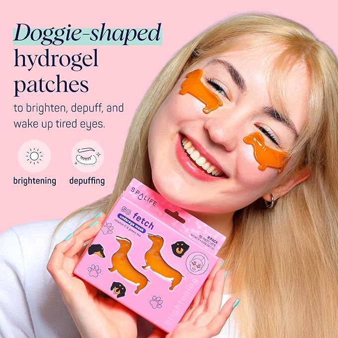 SpaLife So Fetch Hydrogel Under Eye Patches for Dark Circles | Dachshund Under Eye Patches for Puffy Eyes | Weiner Dog Undereye Bags and Puffiness Removal | Pack of 8 Pairs (8 Undereye Treatments)