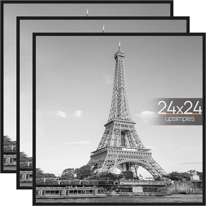 upsimples 24x24 Poster Frame, Easy Slide-In Assembly, Black, 3 Pack | Gallery Wall 24 x 24 Picture Frames Set for Family, Wedding, Christmas, Easy to Change Photos