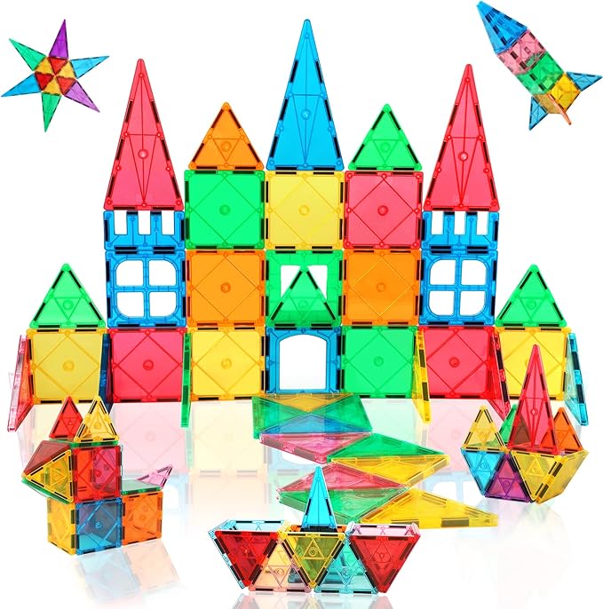 Magnetic Tiles Building Blocks for 3 4 5 6 7 8+ Years Old Boys Girls Colorful Magnet Stacking Toys Birthday Gift for Toddlers STEM Preschool Educational Construction Tiles Set for Kids.