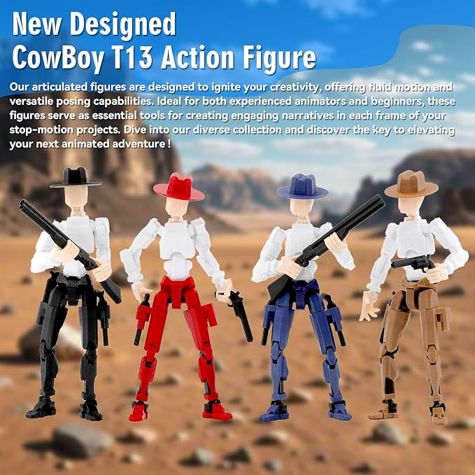 Titan 13 Action Figure, Cowboy Already Assembled Dummy 13 Action Figures for Boys, 2-Pack 5.4 inches T Lucky 13 Action Figure, Figura de acción t13, Black & Red