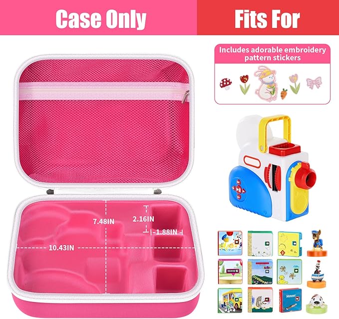 Case Compatible with Little Tikes Story Dream Machine Starter Set, Toys Storage Bag with 5 DIY Embroidery Patches, Organizer for Projector Storytime Books and Audio Character- Pink Rabbit (Box Only)