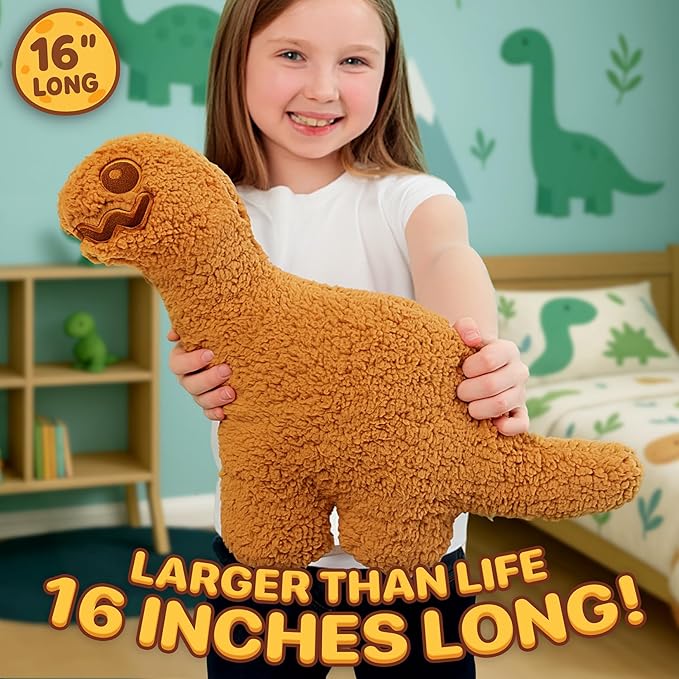 Large Dino Nugget Pillow, Premium Chicken Nugget Dinosaur Stuffed Animal Plush – Ultra Soft 16 inch Fun Dinosaur Toys Throw Pillows for Kids, Boys & Girls (Bronto Barry)