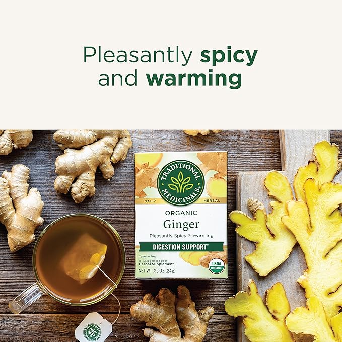 Traditional Medicinals Tea, Organic Ginger, Healthy Digestion, Pleasantly Spicy & Warming, 16 Tea Bags