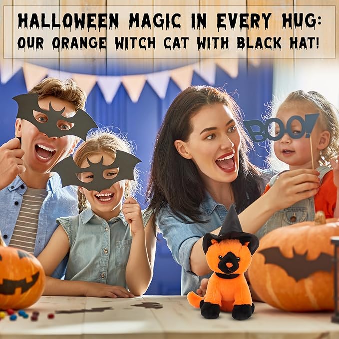 Aliens Spooky Halloween Witch Cat Stuffed Animal - Adorable & Cuddly Plush Toy - Perfect Halloween Decor & Gift - Limited Edition Collectible 7 inch Orange Witch