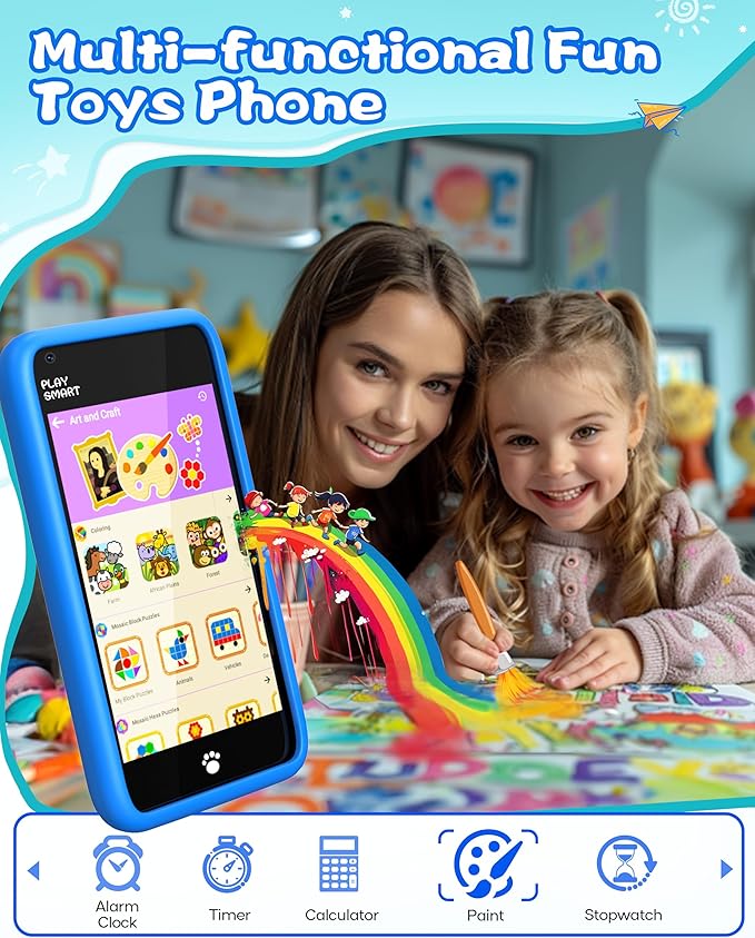 MOMILLA Kids Toys Smart Phone, 3.97" Touchscreen, Birthday Gifts for Kids, 16GB Toddler Learning Cell Phone with Games, Boys Girls Toys for Age 3 4 5 6 7 8 9 Year Old（Front Camera Only