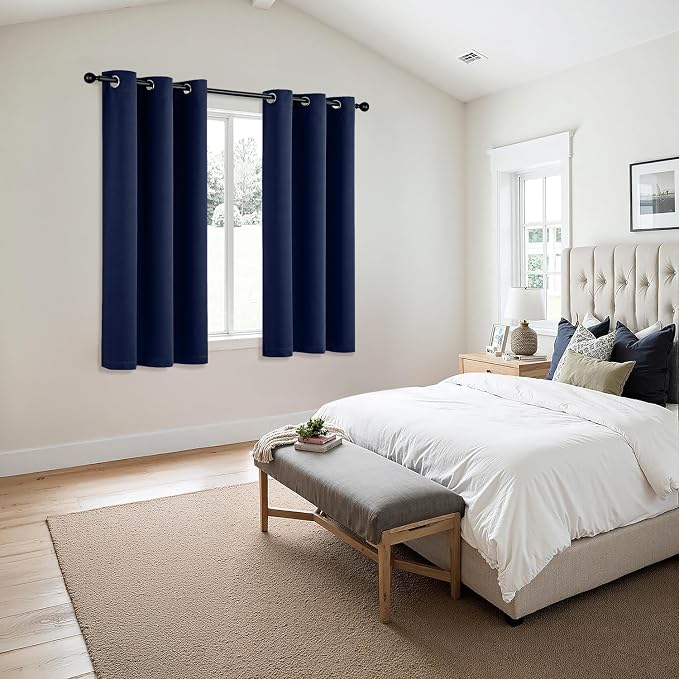 MIULEE Blackout Curtains for Bedroom 2 Panels 40 x 68 Inch Long Navy Blue | Thermal Insulated, Living Room Darkening Grommet Drapes, Noise Reducing, Light Blocking Window Treatments