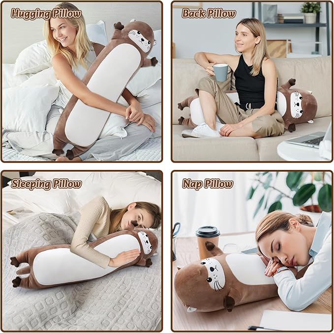Large Otter Stuffed Animal,33.5” Long Otter Plush,Cute Plushies Animal Body Pillow,Kawaii Big Plush Toys Animals Gifts,Animals Sleeping Hugging Pillow Cushion for Birthday