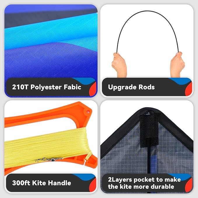 Delta Kite Set for Kids and Adults,Extremely Easy to Launch for Beginners, Perfect for Beaches and Parks,ites for Beach Trip Park Family Outdoor Games and Activities (Speed Triancle - BL, 1)