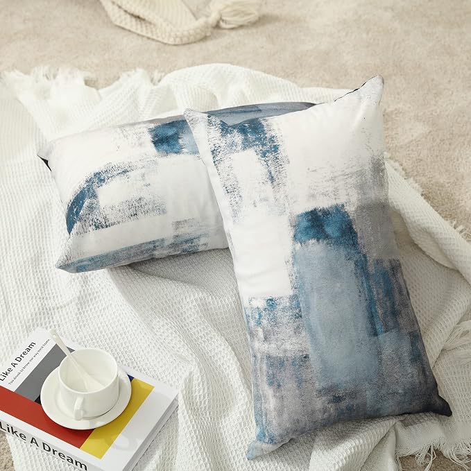 Throw Pillow Covers for Couch, 20x12 Inch, 2 Pack, Grey Blue | Decorative Throw Pillow Covers Cushion Covers for Couch Bedroom Sofa Living Room