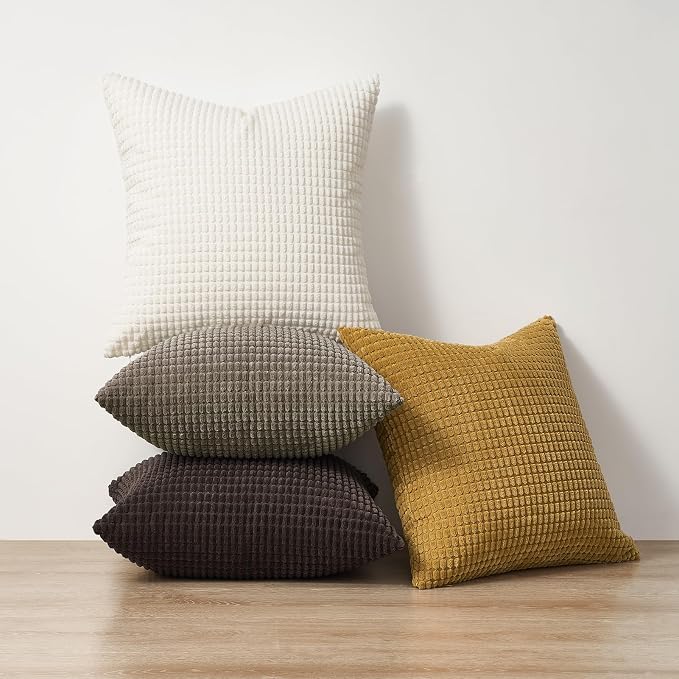 Topfinel 4 Packs Brown Fall Decorative 20x20 Inch Autumn Throw Pillow Covers for Living Room Couch Bed,Rustic Modern Home Decor,Soft Corduroy Large Bulge Accent Square Cushion Case(Rust,Orange)