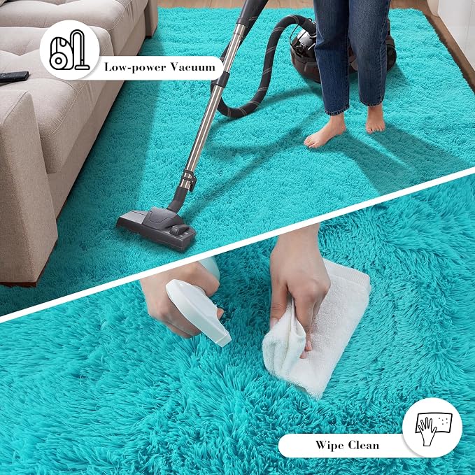 Teal Blue Rug Fluffy Rugs, 5x8 Teal Area Rugs for Bedroom, Soft Play Mat, Indoor Floor Carpet for Teen, Preppy Dorm, Plush Aesthetic Bedside Rug