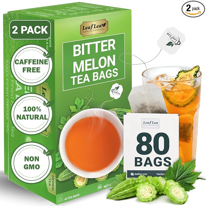 LeafLea Bitter Melon Tea Bags, Ampalaya Bitter Gourd Tea, 80 Count | Natural Tra Kho Qua Herbal Fruit Tea, Caffeine-Free, Sugar-Free, Vegan, 2 Boxes, Keep One & Share One