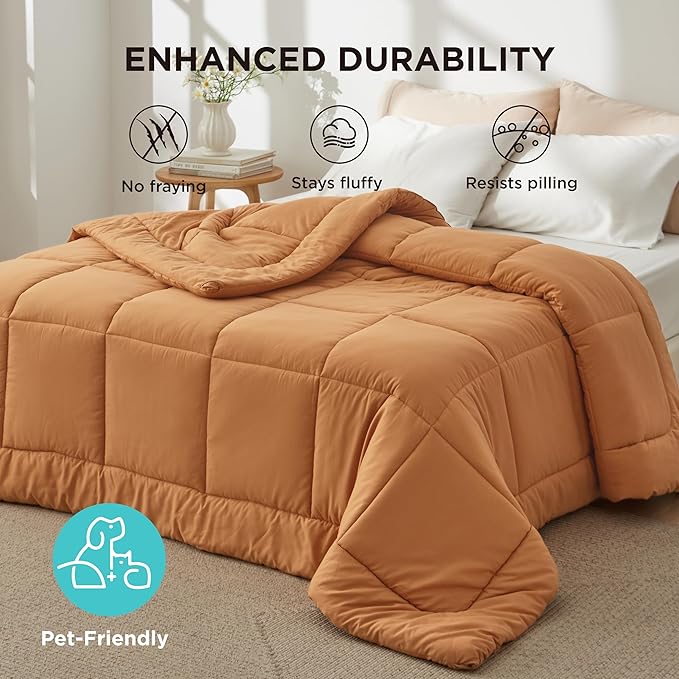 Bedsure Comforter Duvet Insert - Quilted Comforters Queen Size, All Season Duvet, GentleSoft Down Alternative Bedding, with 8 Tabs, Gifts for Women/Men, Burnt Orange, Queen 88 x 88 Inches