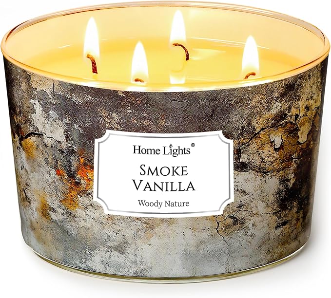 HomeLights Large jar Candle | 4-Wick Long-Lasting Scented Candles, 18oz Natural Soy Wax Candle for Home Scented, Industrial Chic Gifts for Women & Men, Smoke Vanilla
