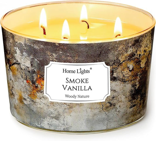 HomeLights Large jar Candle | 4-Wick Long-Lasting Scented Candles, 18oz Natural Soy Wax Candle for Home Scented, Industrial Chic Gifts for Women & Men, Smoke Vanilla