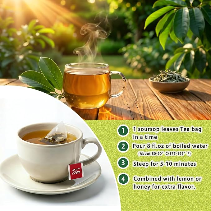 Samcci - Soursop Leaves Tea Bags, 40Teabags, 1.5g/bag, 100% Pure Graviola Leaves Tea - Hojas De Guanabana Tea - Natural Herbal - Caffeine-free