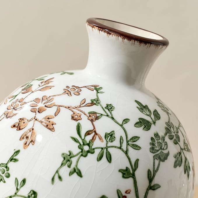 5.98" Ceramic Flower Decorative Antique Vase, Vintage Rustic Chinoiserie Floral Vase for Home Decor, Living Room, Bookshelf, Office, Entryway, Garden, Tuscan Decor, Chinoiserie Decor