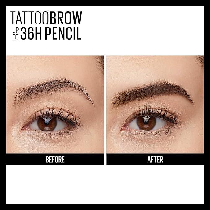 Maybelline TattooStudio Waterproof Eyebrow Pencil, Sharpenable, Longwear, Long Lasting, Pigmented Eyebrow Pencil for Defined Brows, Medium Brown, 1 Count
