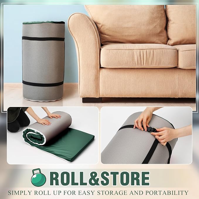Lyrow 2 Inch 72"x24" Thick Foldable Yoga Mat with Carry Strap, Non-slip Portable Foam Gym Mat for Yoga, Pilates and Stretching