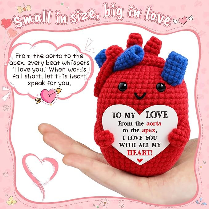 Mini Heart Love Gift for Couples Handmade Crochet I Love You Anatomical Heart for Boyfriend, Girlfriend, Husband, Wife for Anniversary, Christmas, Valentine’s Day Birthday Gift for Couples, Him,Her
