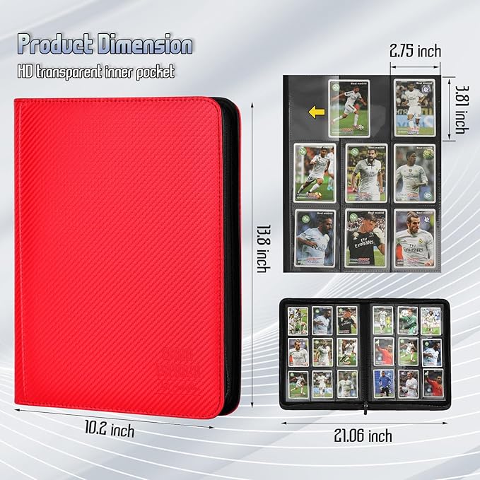 Trading Card Binder, Premium 9 Pocket Double Sided 540 Pocket PU Card Collection Binder, Collectible Trading Card Albums for MTG, TCG, Sport Card, Game Cards (Red 1)
