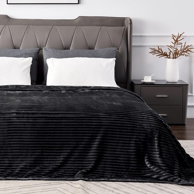 BEDELITE 3D Ribbed Jacquard Black Full Size Blankes for Bed, 84x90 Inch | Soft Warm Decorative Fluffy Blanket, Cozy Fuzzy Lightweight Plush Fleece Throw Blankets for Bed, Room Decor, Gift for Women