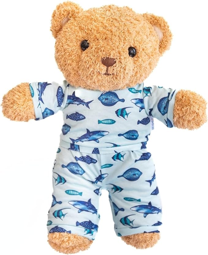 Zip N' Bear Soft Plush Teddy Bear Stuffed Animal with Fin Frenzy Pajamas - Zippy The Bear Cute Cuddly Plush Toy, Perfect Sensory Teddy for Kids, Toddlers - Adorable Gift & Bedtime Companion