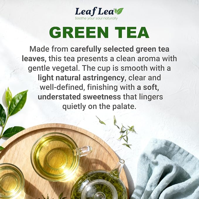 LeafLea Premium Green Tea Bags, Daily Wellness & Uplifting, 80 Count | Pure Green Tea Leaves, Bright And Mild Flavor, Caffeinated, Sugar-Free, Non-GMO, Vegan, Individually Wrapped, 2 Pack