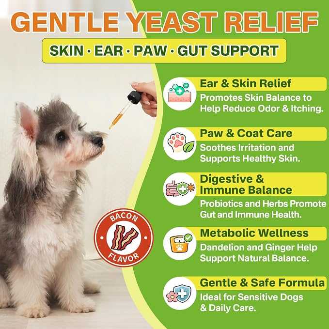 puyrzoe Natural Yeast Infection Treatment for Dogs, Itchy Ears, Skin, Paws & Allergy Relief, Yeast Treatment for Dogs, Supports Gut & Immune Health, Reduces Itching, Irritation & Inflammation, 120ml