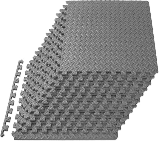 ProsourceFit Exercise Puzzle Mat ½-inch, EVA Interlocking Foam Floor Tiles for Home Gym, Workout Equipment, Kids Play Areas, Grey, 48 SQ FT - 12 Tiles