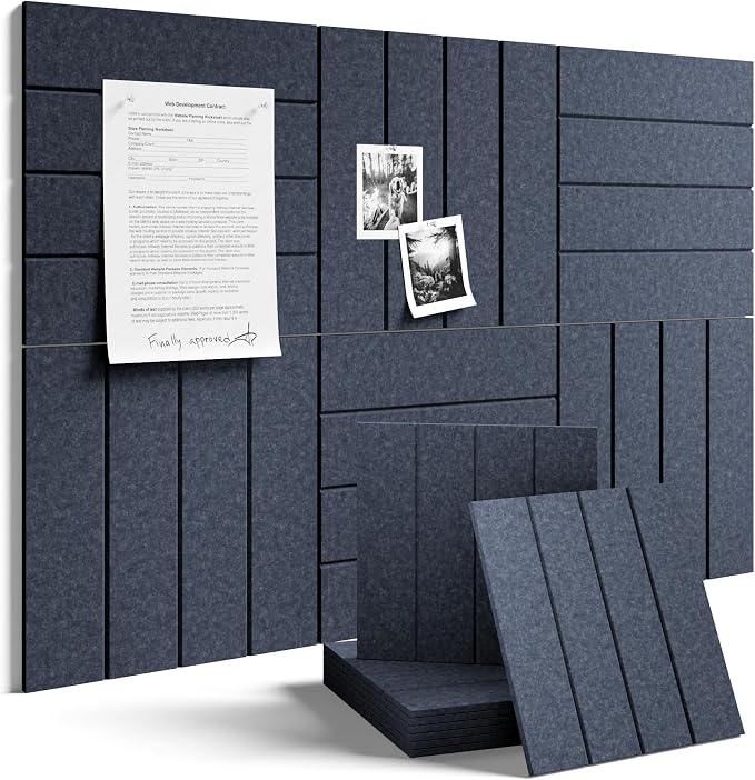 Fluxynara 36" x 24" Large Felt Bulletin Board, Navy Blue | 6 Pack Cork Board Alternative with 30 Safe Adhesive Tabs, Felt Pin Boards for Wall Decor, Home, Office, Classroom, Dorm