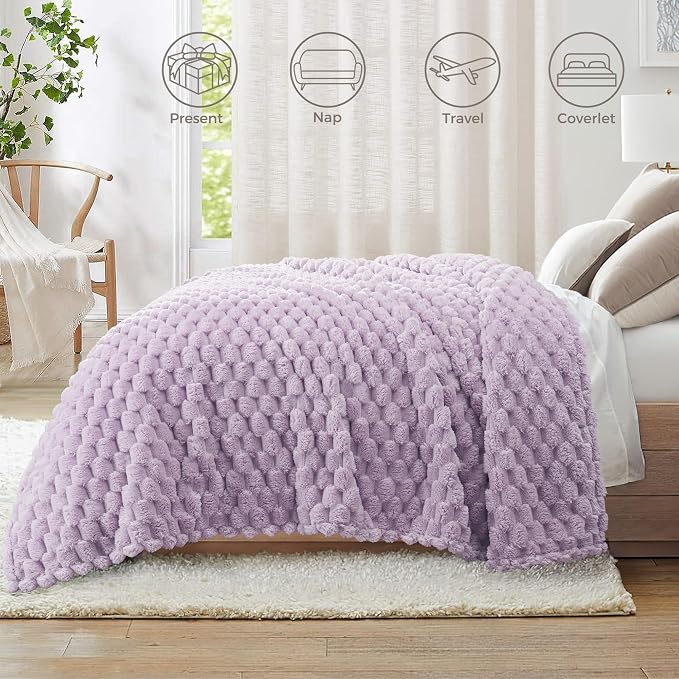 Whale Flotilla Soft Fleece King Size Bed Blanket Luxury 3D Jacquard, Lilac | Lightweight Breathable Coverlet Bedspread for All Seasons, Super Cozy Plush Fluffy Fuzzy Decorative Blanket for Bed, 90"x104"