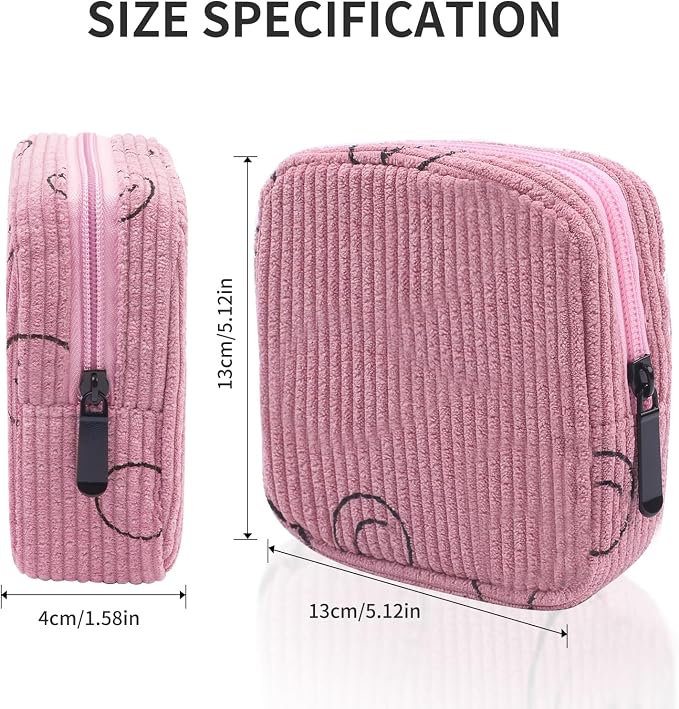 Sanitary Napkin Storage Bag, Corduroy Period Bag for Women, Cute Portable Period Pouch with Zipper, Sanitary Pads Bag Tampons Holder for Purse, First Period
