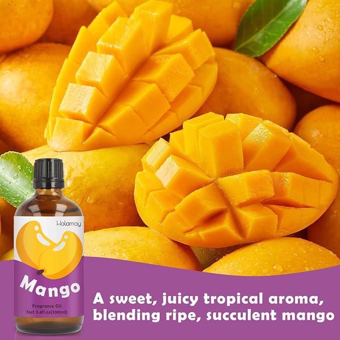Holamay Mango Fragrance Oil 3.4 fl.oz/100 ml, Fruity Single Scented Oils, Fragrance Oil for Candle Making, Soap Making Scent, Essential Oils for Diffuser for Home
