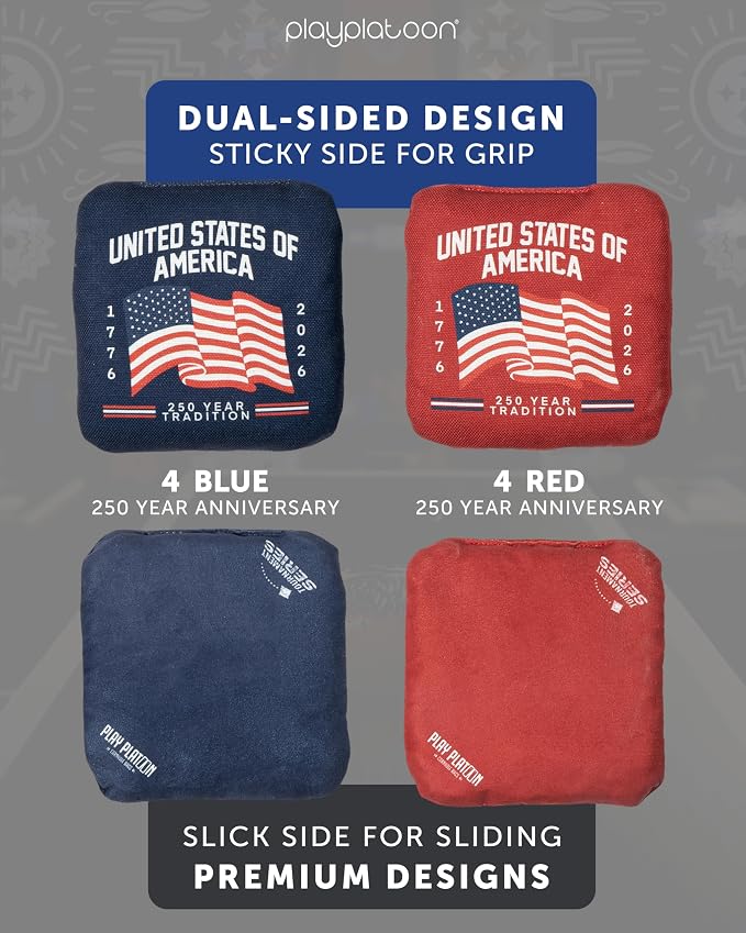 Play Platoon Pro Cornhole Bags Set of 8 - Professional Dual Sided Slick and Sticky Side Competition Corn Hole Bags - Tournament Series