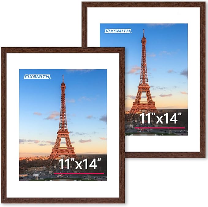 11x14 Picture Frame Set of 2, Photo Frame with HD Plexiglass, Display Pictures 8x10 with Mat or 11x14 Without Mat, Brown Picture Frames Collage Wall Decor, Gallery Wall Frame
