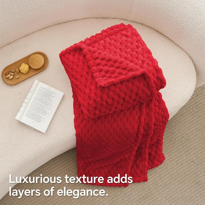 BEDELITE Red Twin Blanket for Couch, Soft Cozy Gifts for Women, 60 * 80 | 3D Jacquard Decorative Fleece Blanket, Super Soft Plush Throws, Cute Birthday Gift for Women & Men, Suitable for All Seasons