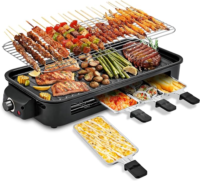 Pukomc Electric Indoor Grill,2 in 1 Indoor Grills for Kitchen | Grill Net & Non-Stick Cooking Removable Plate, Temperature Control, Dishwasher Safe, 1800W Large Smokeless