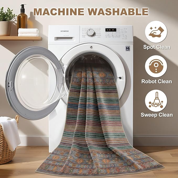 Nakagishi Boho 5x7 Area Rug Living Room Rugs Machine Washable Multi Color | Soft, Pet & Kid Friendly, Carpet for Living Room/Bedroom/Office/Kitchen/Nursery, Daily Home Decor Stain Resistant Moroccan