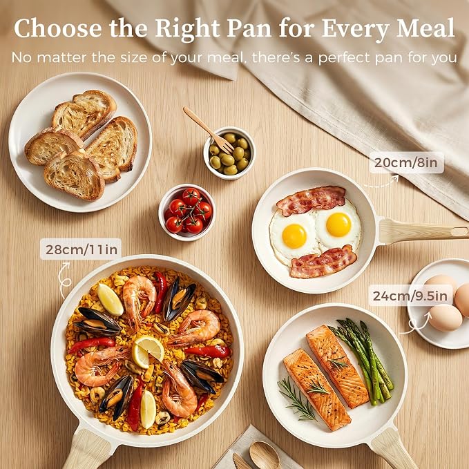 YASHE 3Pcs Granite Nonstick Frying Pan Set, Induction Ready, 8/9.5/11-Inch | Non-Toxic Omelette Pans Cookware with Stay-Cool Handle PFOA/PFOS Free Skillet Pans Set Compatible with All Stovetops