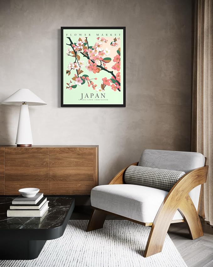 Japan Flower Market Art Print Poster, Wall Art Floral Painting Botanical Decor for Bedroom, Kitchen, Bathroom Livingroom Decoration 82B (Japan, 24"L x 18"W, Black Frame)